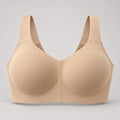 Wire-free support bra in sand, front view