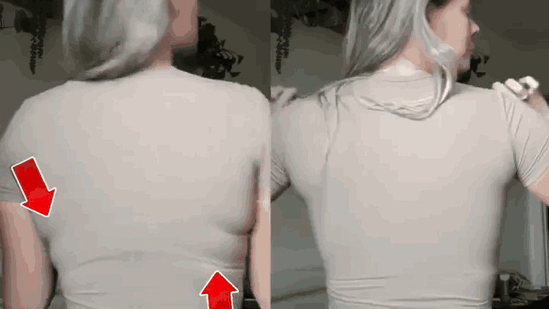 From behind: the roll over the bra band, then a smooth back in the tank