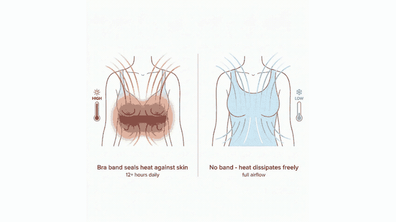 A bra band seals heat against the skin; with no band, heat gets out
